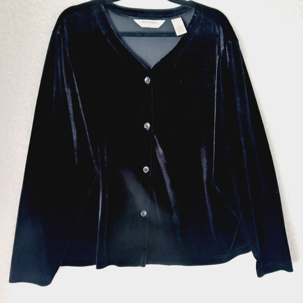 Sweater Cardigan Button-Up Bechamel Long Sleeve V-Neck Black Velour Goth Size 1X